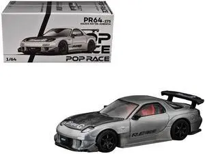 SkylinMazda RX-7 RE-Amemiya RHD Silver Met. w/Carbon Hood "Japan Minicar a Gogo Exclusive" 1/64 Diecast Model Car by Pop Race