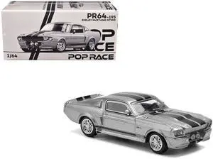 Shelby Mustang GT500 Gray Metallic with Black Stripes 1/64 Diecast Model Car by Pop Race