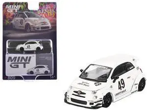 ABARTH 595 #49 "LB-Works x Abas Works" Gara White Limited Edition 1/64 Diecast Model Car by Mini GT