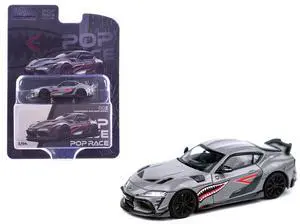 Toyota Supra "DarwinPro 66G NWB" Gray Metallic with Shark Mouth Graphics 1/64 Diecast Model Car by Pop Race