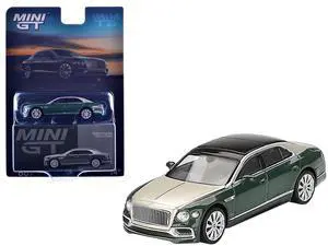 Bentley Flying Spur White Sand and Verdant Green Metallic with Black Top Limited Edition 1/64 Diecast Model Car by Mini GT