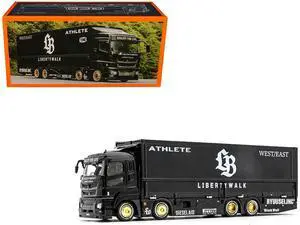 Mitsubishi Fuso Super Great Transporter RHD "Liberty Walk LB-Trucks" Black with Graphics 1/64 Diecast Model by GCD
