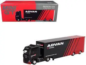 Mercedes-Benz Actros with Racing Transporter Red and Black "ADVAN" 1/64 Diecast Model by Mini GT