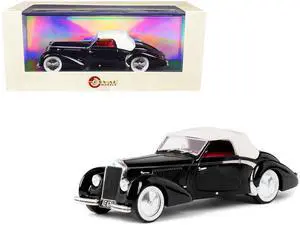 1939 Delage D6-70 Cabriolet (Top Up) RHD Black with White Top and Red Interior Ltd Ed to 250 pcs 1/43 Model Car by Esval Models