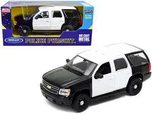 2008 Chevrolet Tahoe Unmarked Police Car Black and White 1/24 Diecast Model Car by Welly