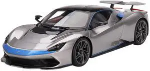 2019 Automobili Pininfarina Battista Grigio Luserna Silver Met w/Iconica Blu Blue Accents & Black 1/18 Model Car by Top Speed
