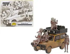 Range Rover w/Roofrack Tan (Dirty Version) "Camel Trophy" (1982) w/6 Figure Set 1/64 Diecast Model Car by Mini GT