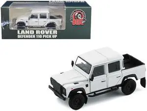 Land Rover Defender 110 Pickup Truck White with Extra Wheels 1/64 Diecast Model Car by BM Creations