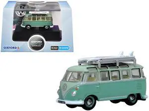 Volkswagen T1 Samba Bus RHD Green Two-Tone with Surfboards on Roof Rack 1/148 (N) Scale Diecast Model Car by Oxford Diecast