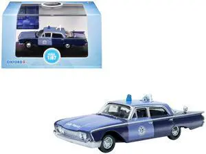 1960 Ford Fairlane Sedan Massachusetts State Police Radar Car Blue Two-Tone 1/87 (HO) Scale Diecast Model Car by Oxford Diecast