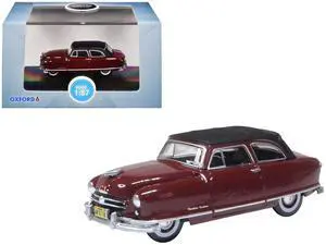 1950 Nash Rambler Custom Landau Convertible (Closed) Sunset Maroon w/Black 1/87 (HO) Scale Diecast Model Car by Oxford Diecast