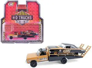 1985 Dodge Ram D350 Ramp Truck and 1965 Dodge Coronet "Hotton Speed Shop" Brown and Black 1/64 Diecast Model Cars by Greenlight