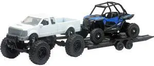 Lifted Pickup Truck White and Polaris RZR XP Turbo Blue with Flatbed Trailer "Xtreme Off-Road" Series Diecast Model by New Ray
