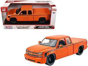 2006 Chevrolet Silverado Custom Pickup Truck Orange Metallic with Black "Die-Cast Collection" 1/25 Diecast Model by Motormax