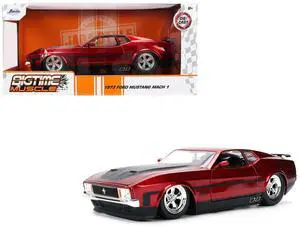 1973 Ford Mustang Mach 1 Red Metallic with Matt Black Hood and Black "Bigtime Muscle" Series 1/24 Diecast Model Car by Jada