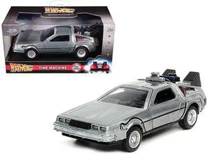 DeLorean DMC Time Machine Brushed Metal "Back to the Future Part I" (1985) Movie "Hollywood Rides" 1/32 Diecast Model Car Jada