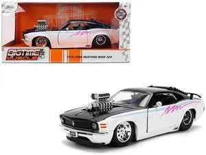 1970 Ford Mustang Boss 429 Black and White with Graphics "Bigtime Muscle" Series 1/24 Diecast Car Model by Jada