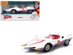 Mach 5 White with Red Stripes and Interior "Speed Racer" (1967) TV Series "Anime Hollywood Rides" 1/32 Diecast Car Model by Jada