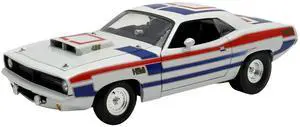 1970 Plymouth HEMI Cuda "Street Machine" White with Red and Blue Stripes Limited Edition 1/18 Diecast Model Car by ACME