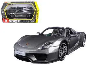 Porsche 918 Spyder Gray Metallic 1/24 Diecast Model Car by Bburago