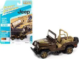 Jeep CJ-5 Brown Met. w/ Golden Eagle Graphics Limited Edition to 7418 pcs Worldwide 1/64 Diecast Model Car by Johnny Lightning