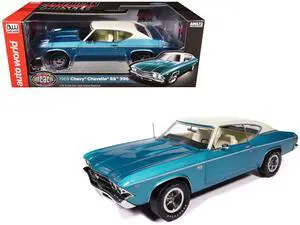 1969 Chevrolet Chevelle SS 396 Azure Turquoise Metallic w/White, White Vinyl Top & Interior 1/18 Diecast Model Car by Auto World