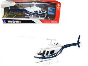 Bell 206 Helicopter Dark Blue and White "Police" "Sky Pilot" Series 1/34 Diecast Model by New Ray