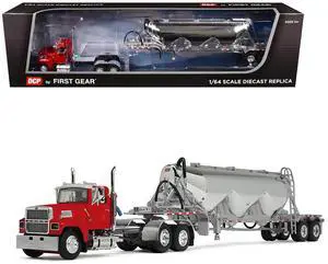Ford LTL 9000 Day Cab with Heil Pneumatic Tank Trailer Heil Red 1/64 Diecast Model made by DCP/First Gear
