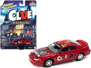 2000 Ford Mustang "Miss Scarlet" Red with Graphics with Poker Chip (Collector Token) 1/64 Diecast Model Car by Johnny Lightning
