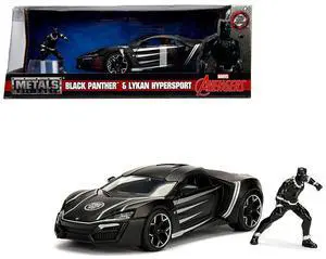 Lykan Hypersport Black with Black Panther Diecast Figurine "Avengers" "Marvel" Series 1/24 Diecast Model Car by Jada