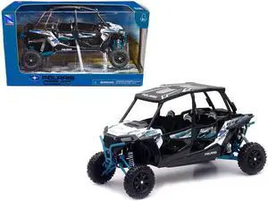 Polaris RZR XP 4 Turbo EPS Sport UTV Matt White Lightning with Graphics and Black Top 1/18 Diecast Model by New Ray