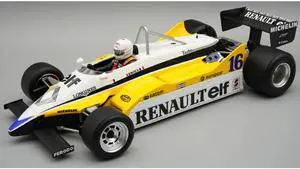 Renault RE30B #16 Winner F1 "French GP" (1982) "Mythos Series" with Driver Figure and Display Case 1/18 Model Car by Tecnomodel