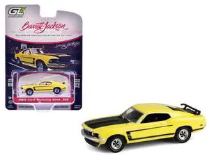 1969 Ford Mustang Boss 302 Bright Yellow with Black Hood and Stripes "Barrett-Jackson" 15 1/64 Diecast Model Cars by Greenlight