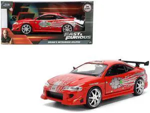 Brian's Mitsubishi Eclipse Red with Graphics Remix "The Fast and The Furious" (2001) Movie 1/24 Diecast Model Car by Jada