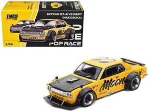 Skyline GT-R V8 Drift "Hakosuka" RHD "Mooneyes" Yellow with Carbon Hood 1/64 Diecast Model Car by Pop Race