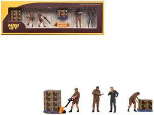 "UPS Driver and Workers" 7 Piece Figure Set for 1/64 Scale Models by Mini GT