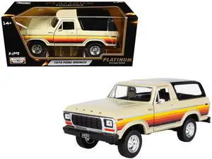 1978 Ford Bronco Custom Cream with Stripes and Black Top "Platinum Collection" Series 1/24 Diecast Model Car by Motormax