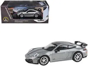 2025 Porsche 911 GT3 (992.2) GT Silver Metallic with Carbon Stripe 1/64 Diecast Model Car by Paragon