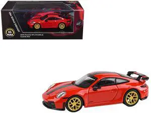 2025 Porsche 911 GT3 (992.2) Guards Red with Carbon Stripe and Gold Wheels 1/64 Diecast Model Car by Paragon