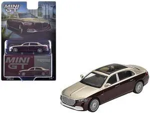 Mercedes-Maybach S 680 Gold Metallic and Dark Red Metallic Limited Edition 1/64 Diecast Model Car by Mini GT