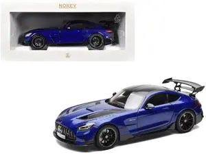 2021 Mercedes-Benz AMG GT Black Series Blue Metallic with Carbon Top and Hood Stripes 1/18 Diecast Model Car by Norev