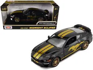 2018 Ford Mustang GT 5.0 Black with Gold Stripes and Graphics "Midnight Eclipse" Series 1/24 Diecast Model Car by Motormax