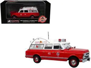 1969 Chevrolet C-10 Ambulance "Los Angeles City Fire Department" Red and White "5 Alarm" 1/50 Diecast Model by Iconic Replicas