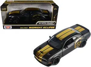 2018 Dodge Challenger SRT Hellcat Widebody Matt Black with Gold & Graphics "Midnight Eclipse" 1/24 Diecast Model Car by Motormax