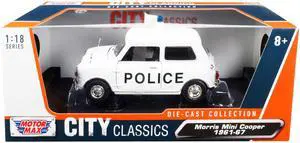 1961-1967 Morris Mini Cooper RHD (Right Hand Drive) "Police" White "City Classics" Series 1/18 Diecast Model Car by Motormax
