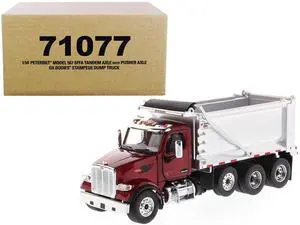 Peterbilt 567 SFFA Tandem Axle with Pusher Axle OX Stampede Dump Truck Red and Chrome 1/50 Diecast Model by Diecast Masters
