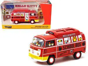 Volkswagen Type II (T2) Van Red "Hello Kitty Capsule School Bus" "Collab64" 1/64 Diecast Model Car by Schuco & Tarmac Works