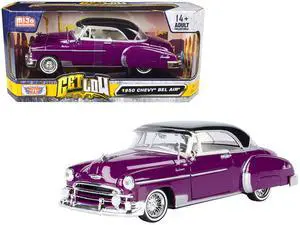 1950 Chevrolet Bel Air Lowrider Purple Metallic w/Black Top & White Interior "Get Low" Series 1/24 Diecast Model Car by Motormax