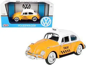 1966 Volkswagen Beetle "Taxi" Yellow with White Top 1/24 Diecast Model Car by Motormax