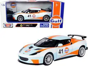 Lotus Evora GT4 #41 "Gulf Oil" Light Blue with White and Orange Stripes 1/24 Diecast Model Car by Motormax